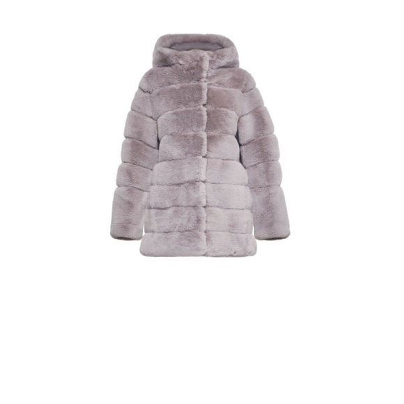 BCBG Maxazria Felicia Faux Fur Hooded Coat SUPER SOFT Shiny Lilac Color NEW - Picture 7 of 7